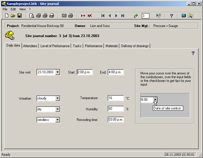 Site Journal Screenshot